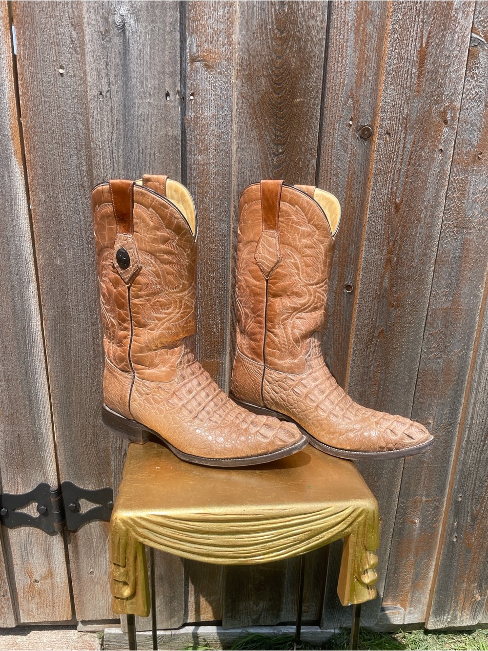 Tan Croc-Embossed Leather Cowboy Boots